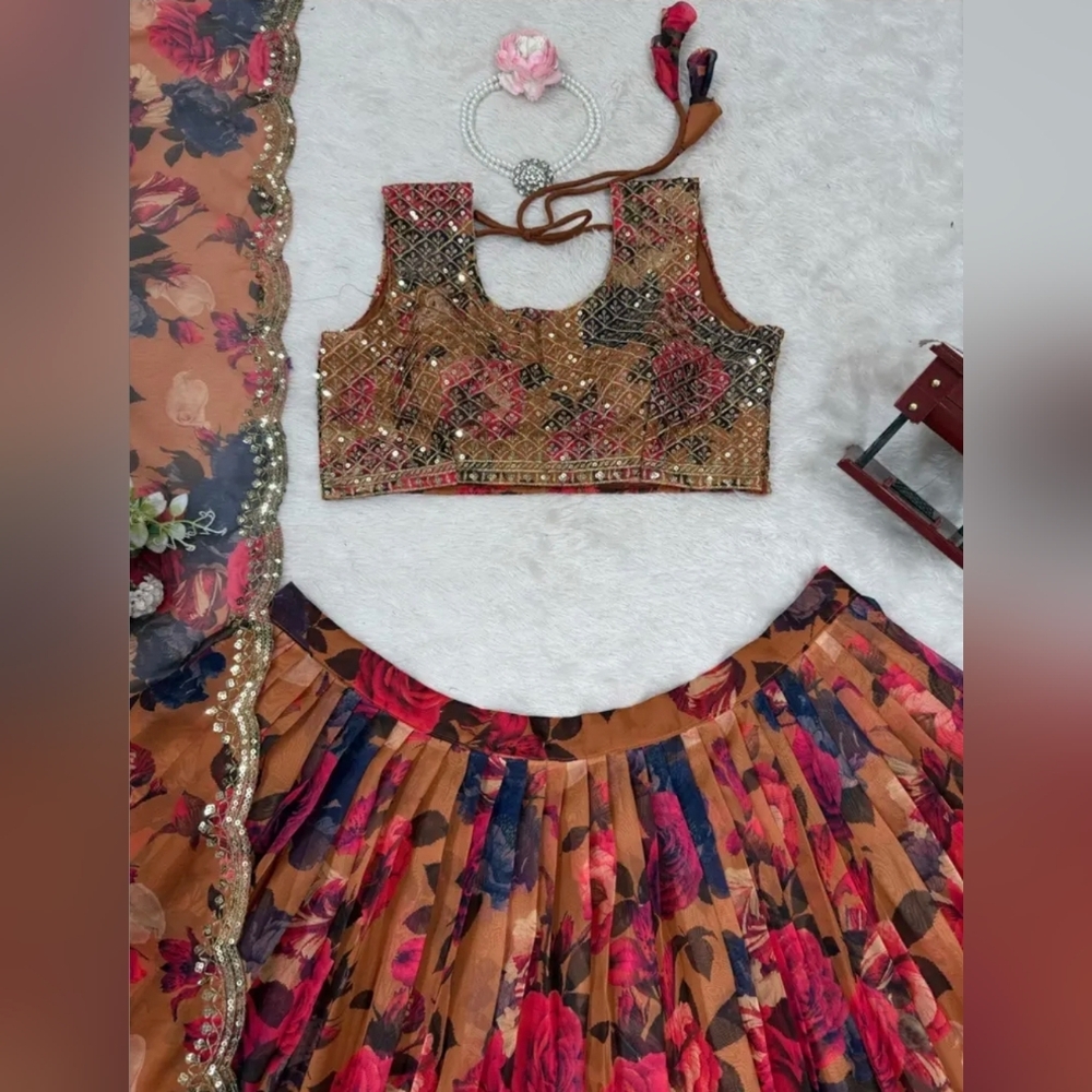 Tabby Organza Lehenga Choli Digital Print Sequin Embroidery - Picture 4 of 4